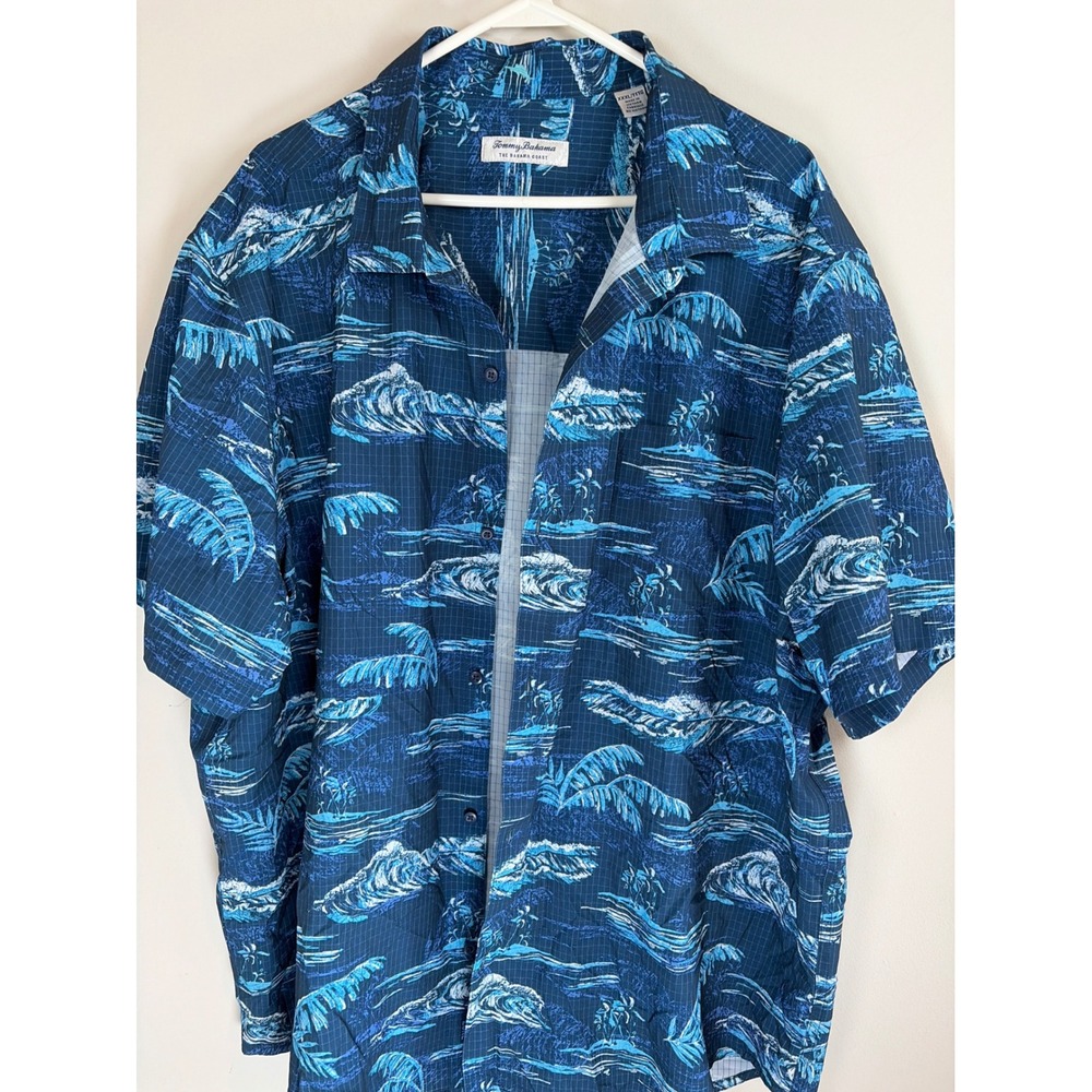 Tommy Bahama The Bahama Coast Mens XXXL Blue Tropical Palm Wave Print Shirt